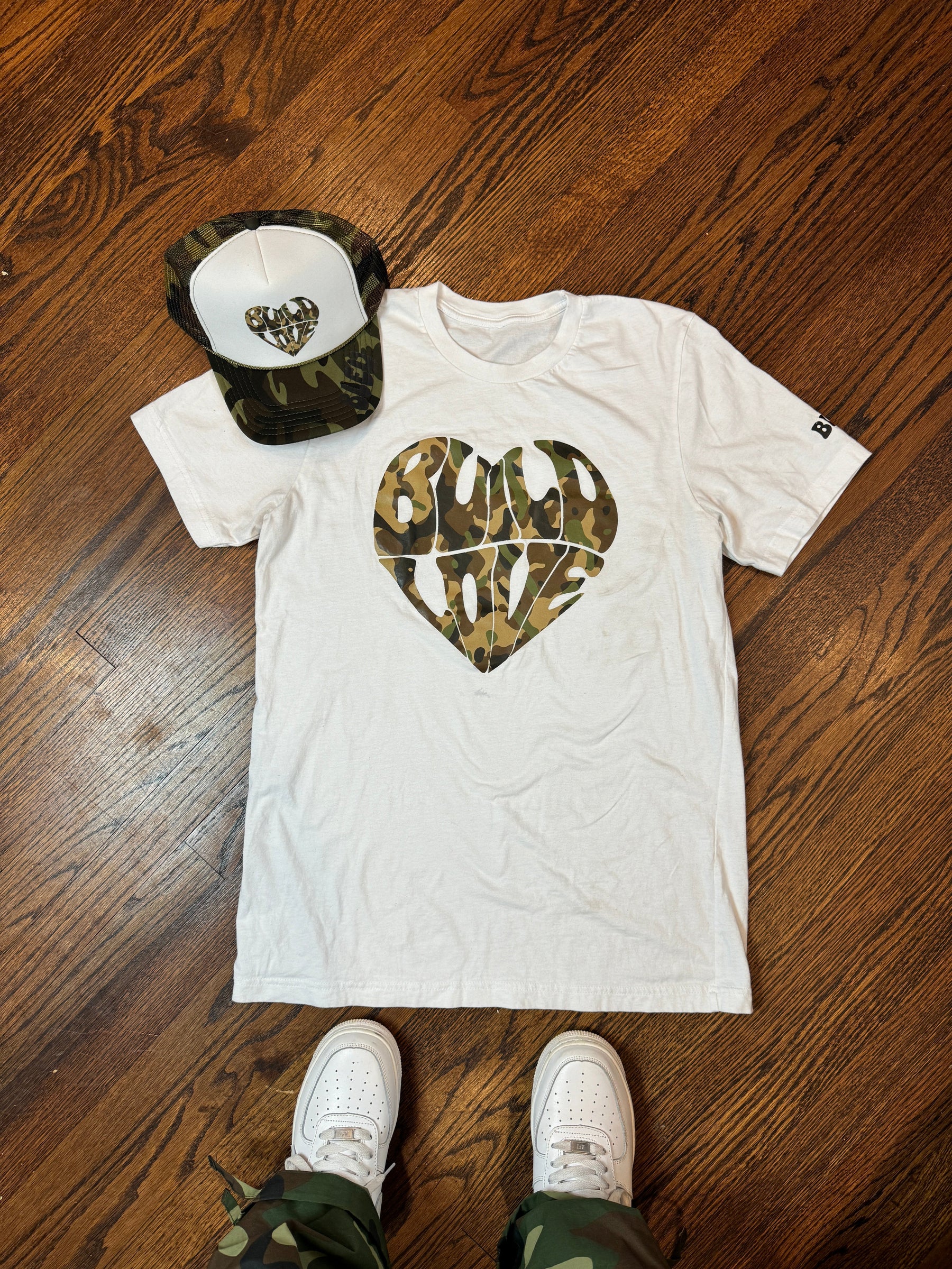 Kids Army Fatigue Build Love Heart Tee