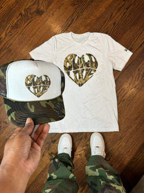 Kids Army Fatigue Build Love Heart Tee