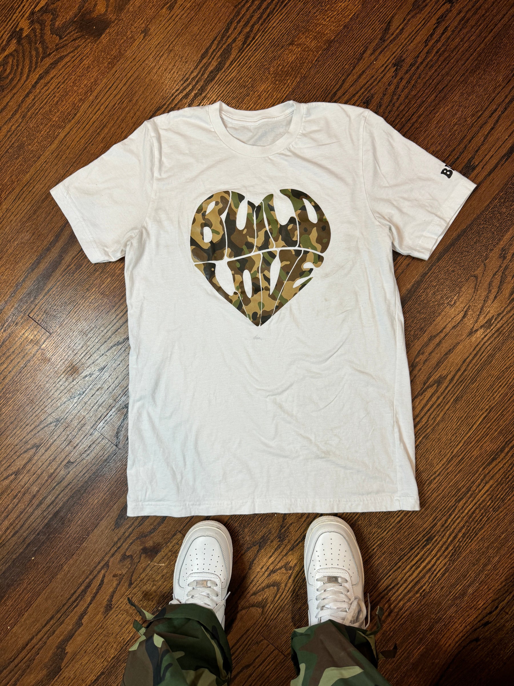 Kids Army Fatigue Build Love Heart Tee