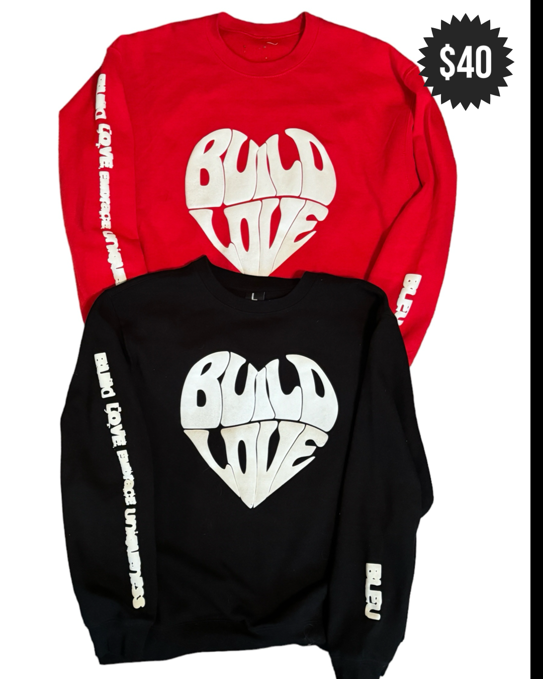 2 for $40 Bundle Red and Black Build Love Crew Neck