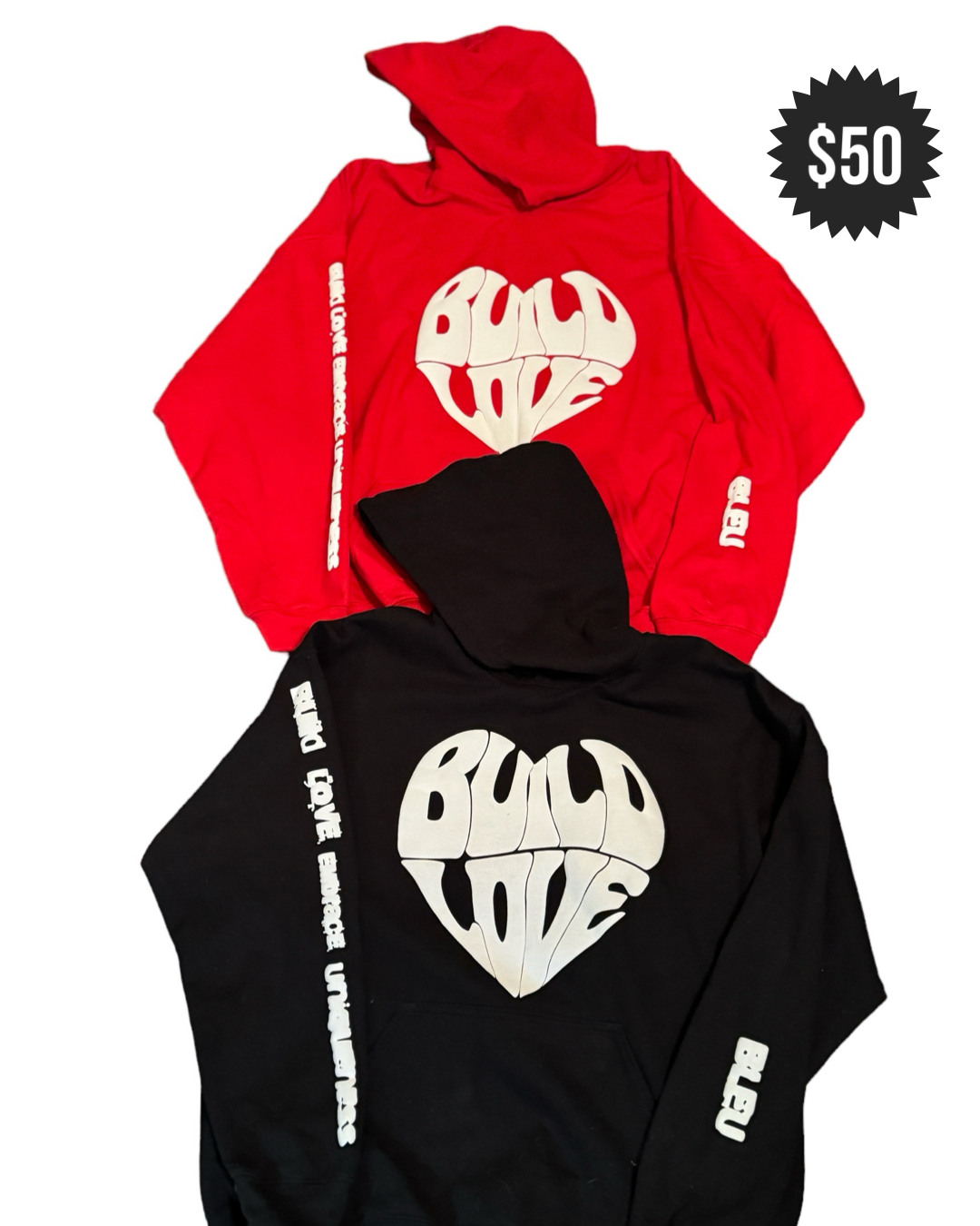 2 for $50 Bundle Red and Black Build Love Hoodie